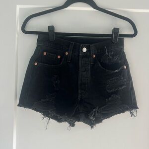 Iconic Levi’s 501 Distressed Black Denim Shorts